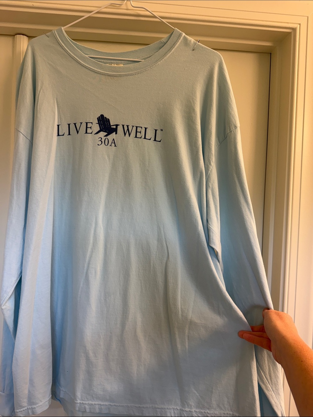 Live Well 30A Santa Rosa Beach- Men's Long Sleeve Tee - Light Blue
